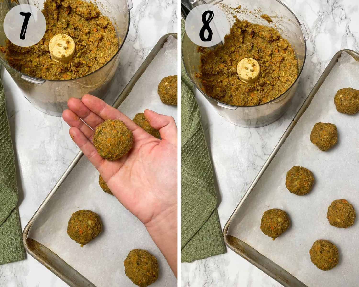 rolling batter from food processor into balls