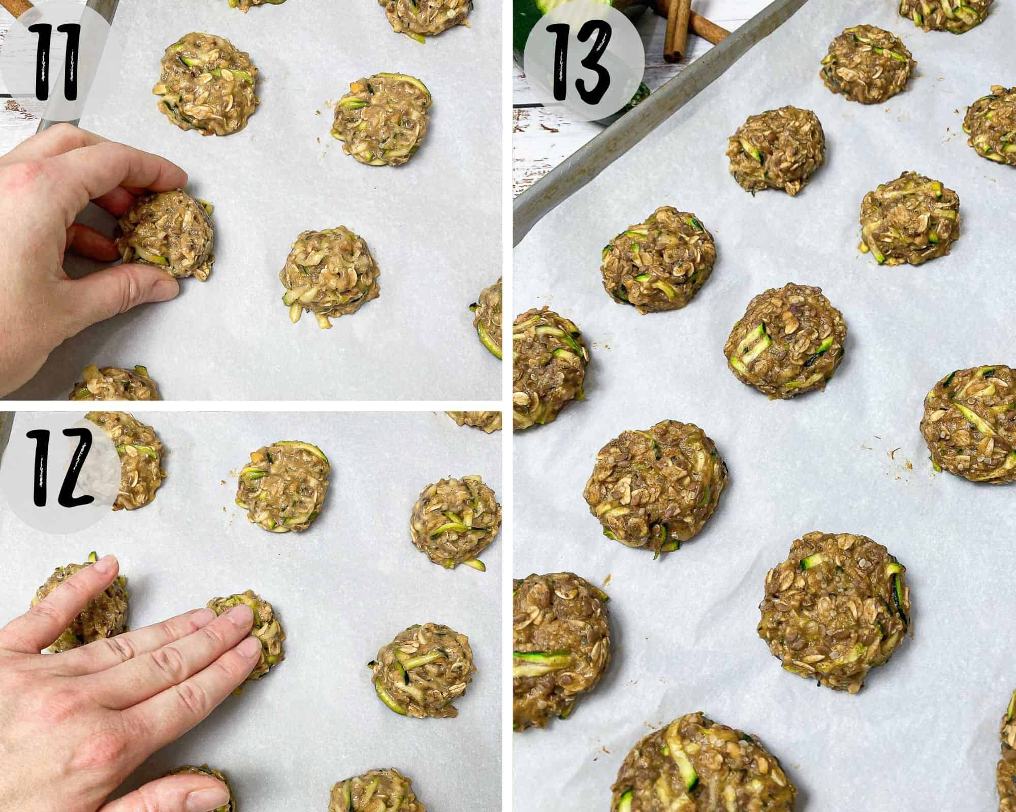 pressing and shaping cookies in baking tray
