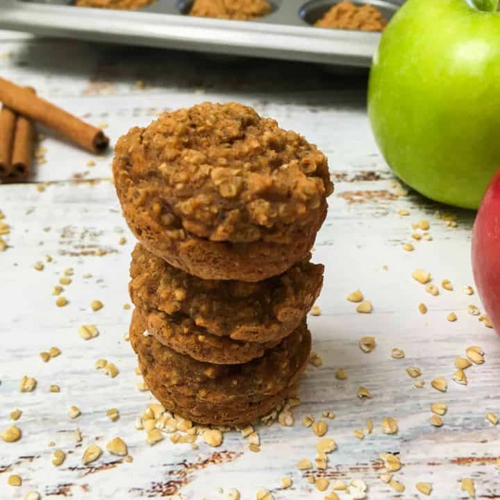 three quinoa muffins stacked in a tower