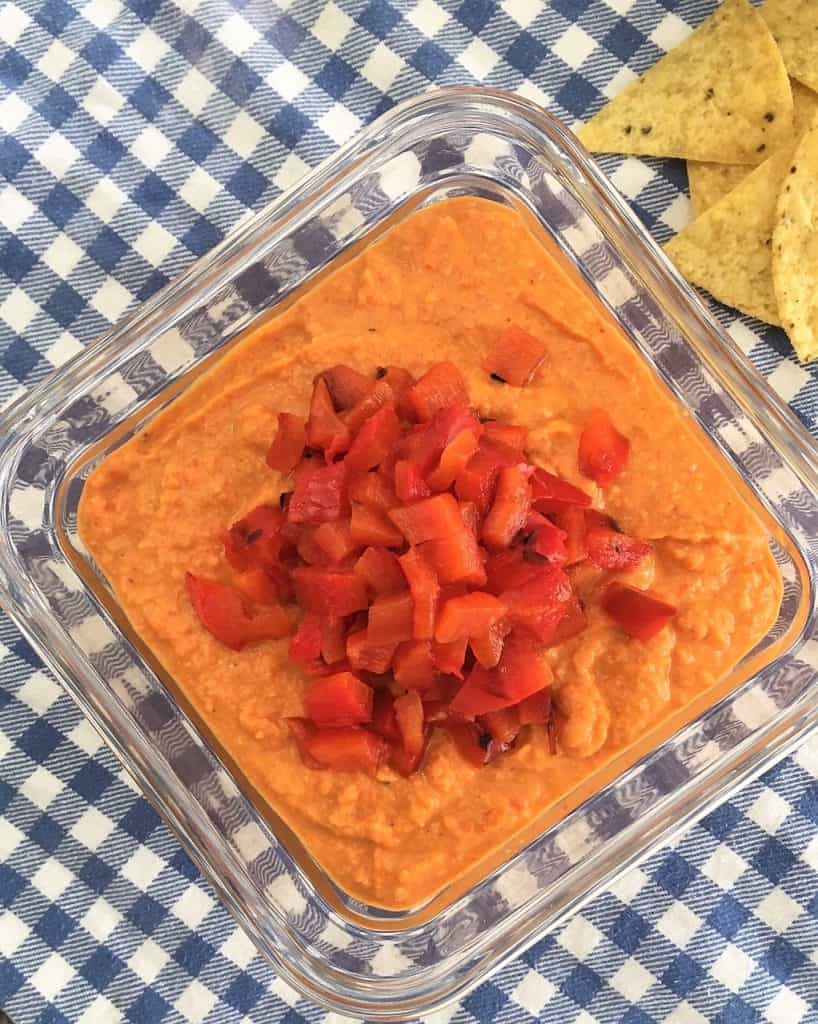 roasted red pepper hummus with corn chips