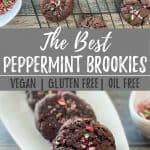 Vegan peppermint brownie cookies PIN with text overlay.