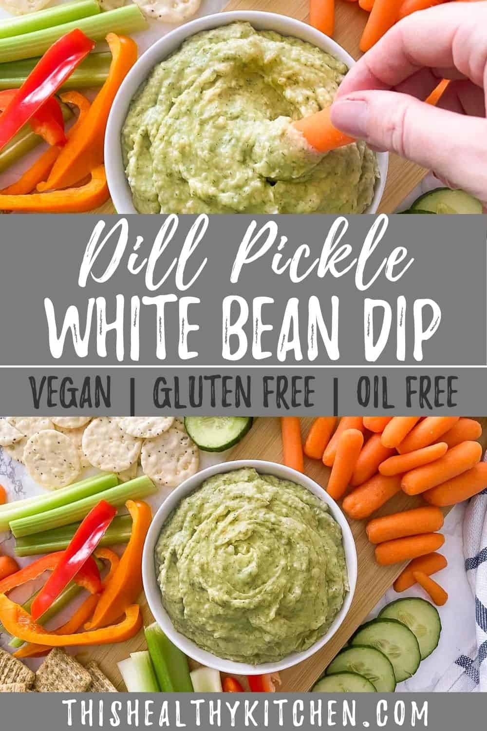 Dill Pickle White Bean Hummus [Oil Free] This Healthy Kitchen