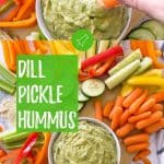 dill pickle hummus PIN with text overlay.