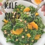 orange kale salad PIN with text overlay.