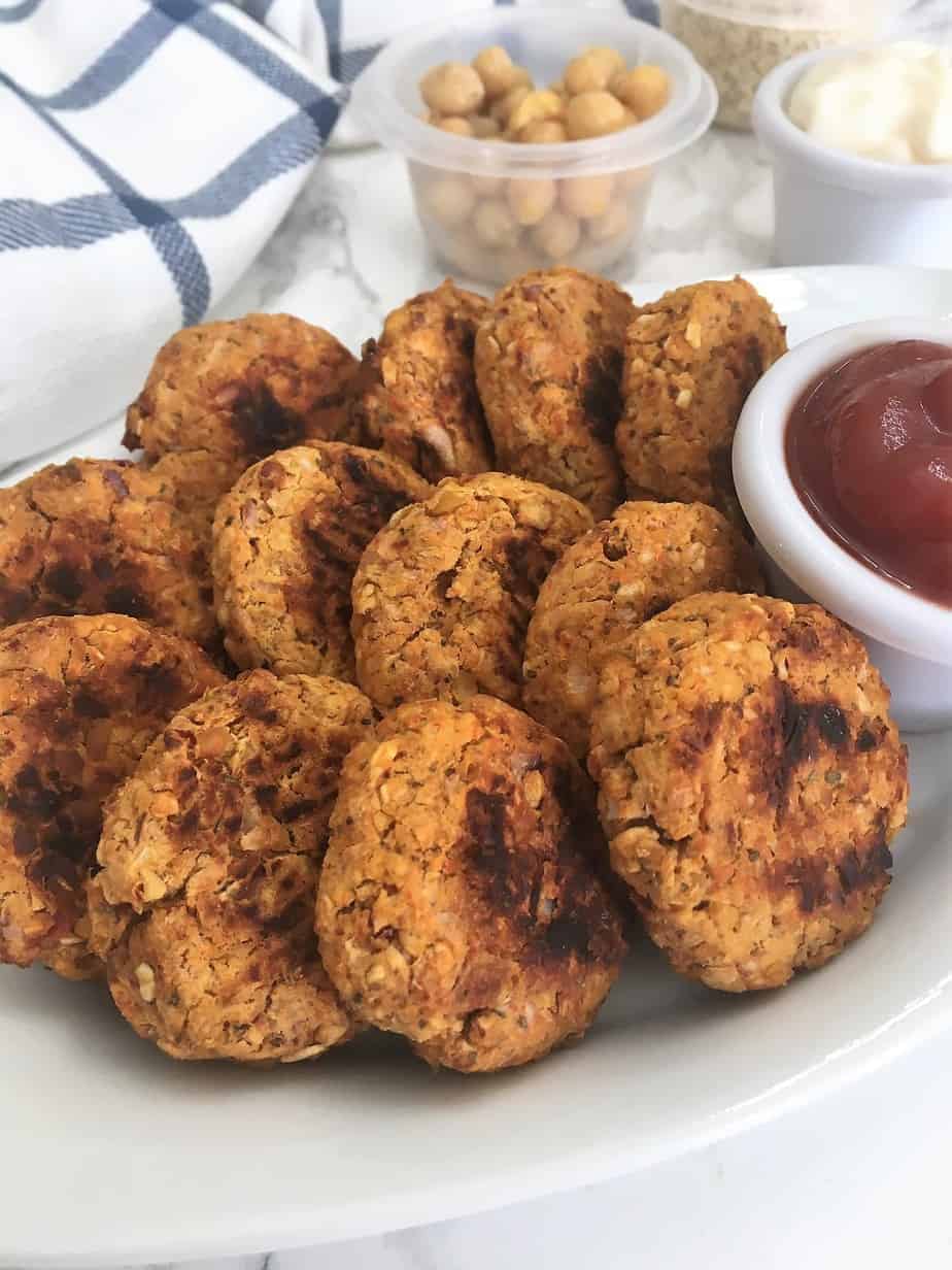 Chickpea Nuggets in serving dish with ketchup on the side