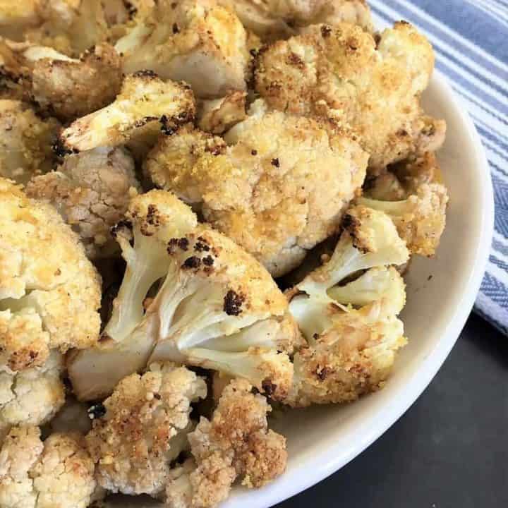 roasted cauliflower in serving bowl
