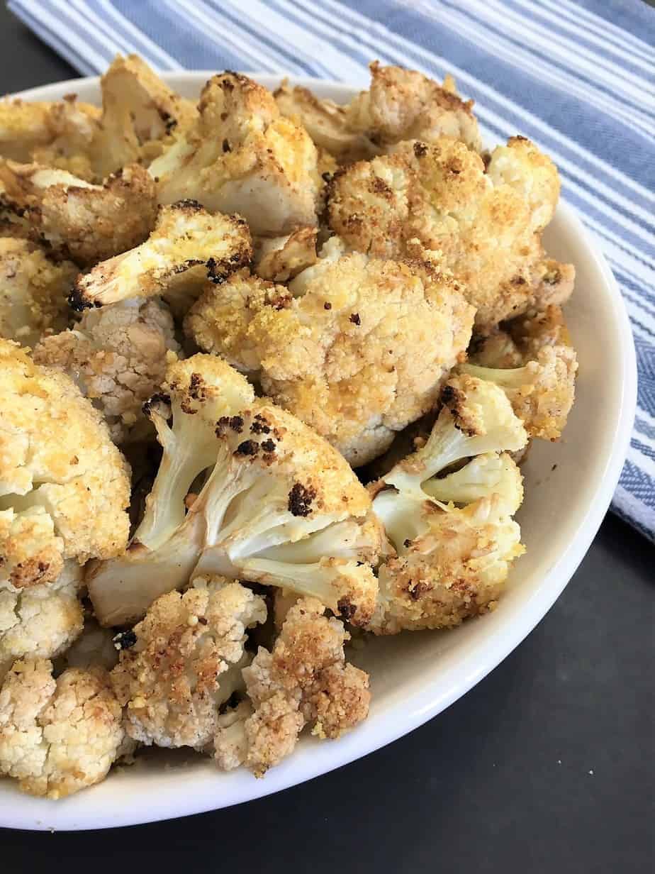 roasted cauliflower in serving bowl