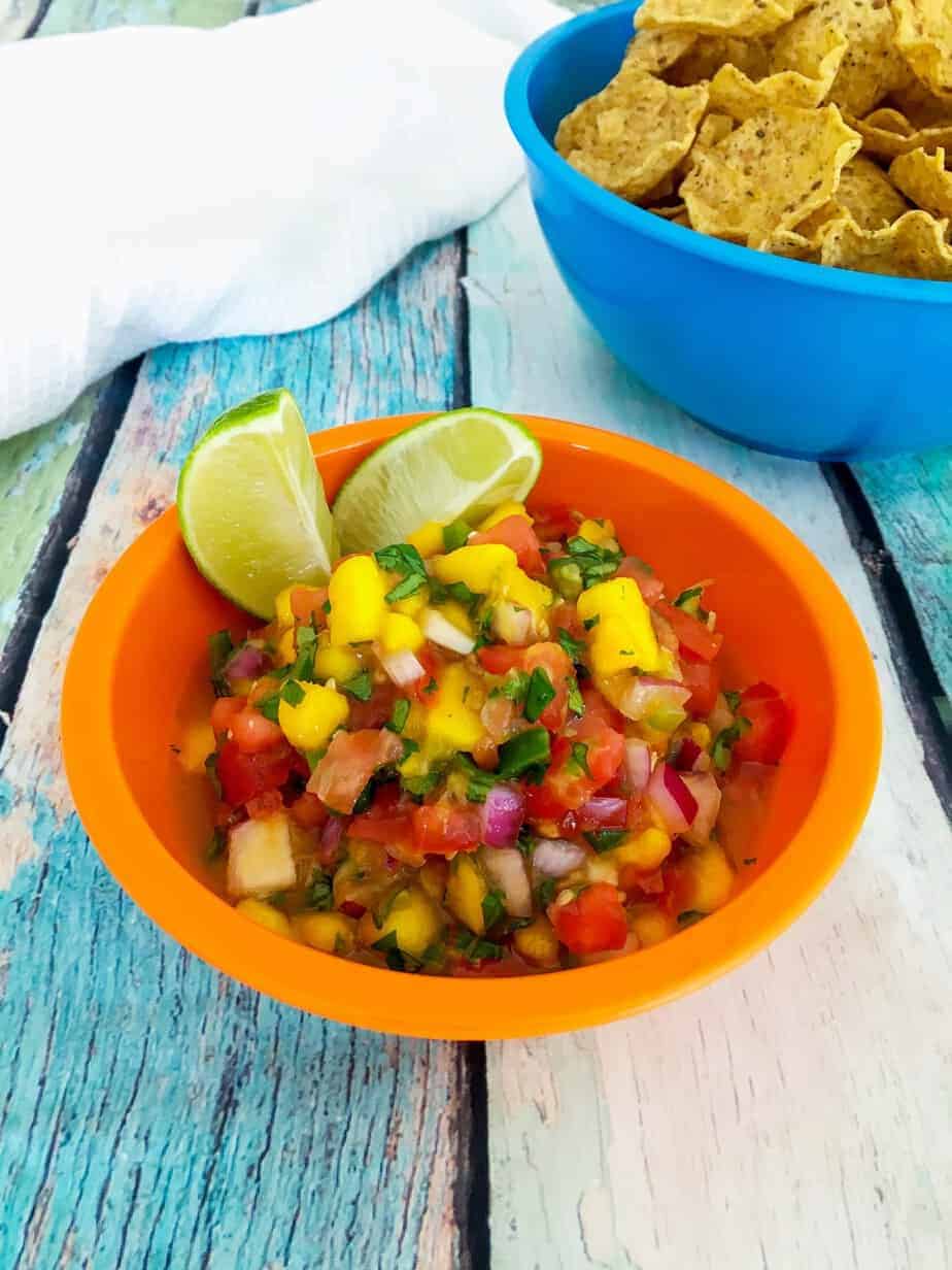 bowl of sweet and spicy mango salsa