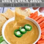 cauliflower cheese dip PIN image with text overlay.