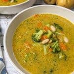 close up of bowl of broccoli potato soup
