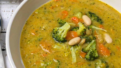 close up of bowl of broccoli potato soup