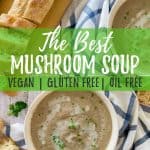 vegan mushroom soup PIN with text overlay.