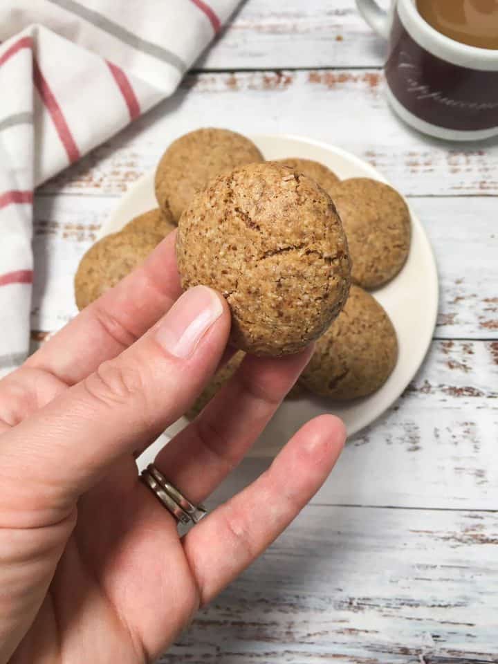 hand holding up almond flour cookie