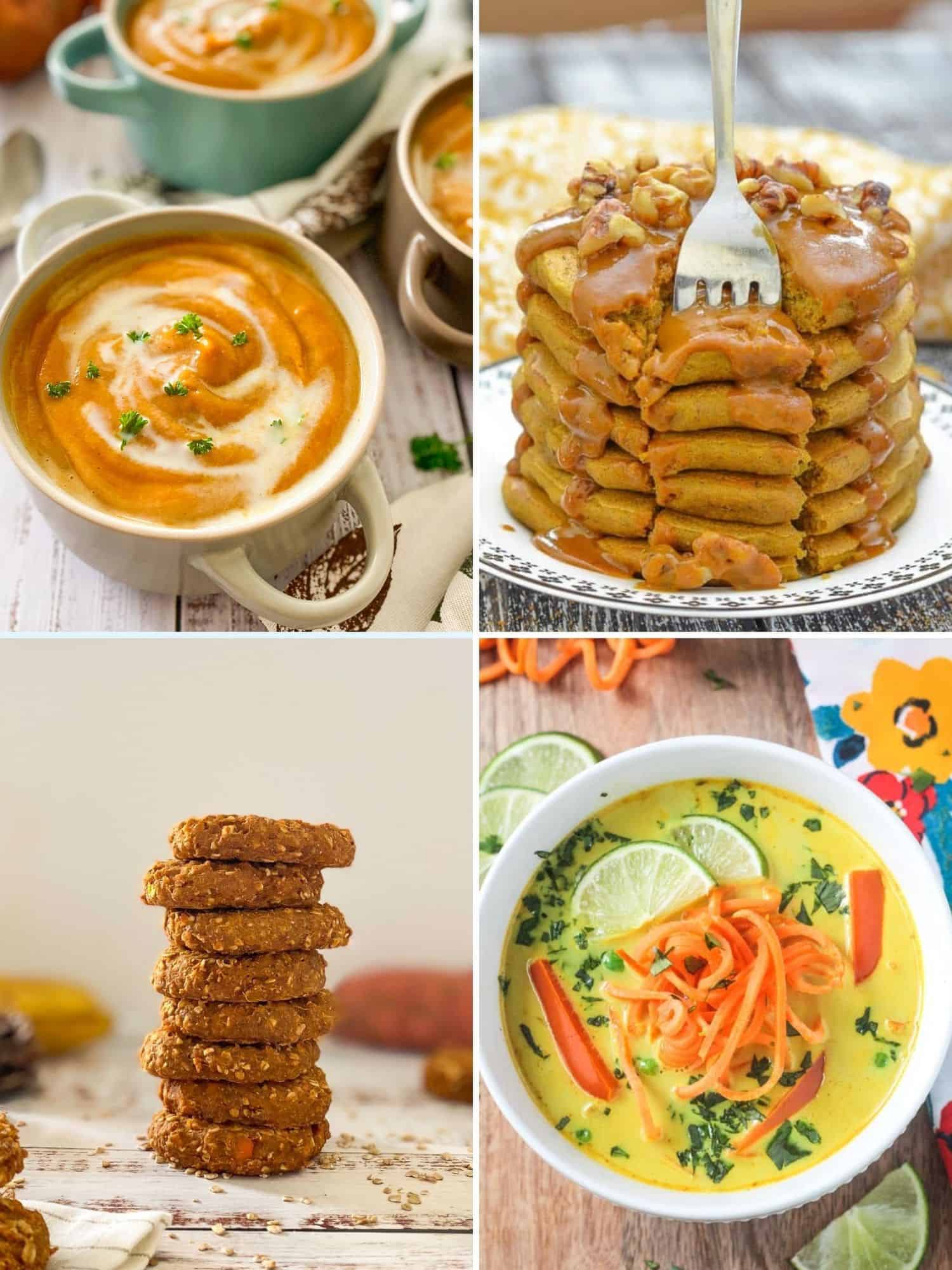 Collage of images of recipes featuring sweet potatoes.