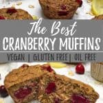 vegan cranberry muffins PIN with text overlay.