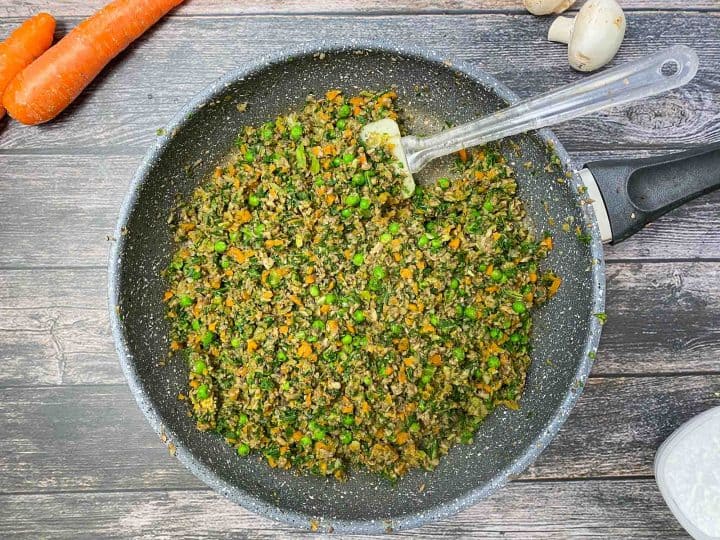 skillet with finely chopped sauteed vegetables