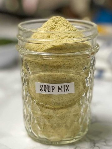 glass jar filled with powdery substance labeled soup mix