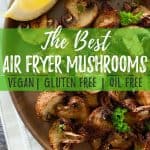 air fryer mushrooms PIN with text overlay.