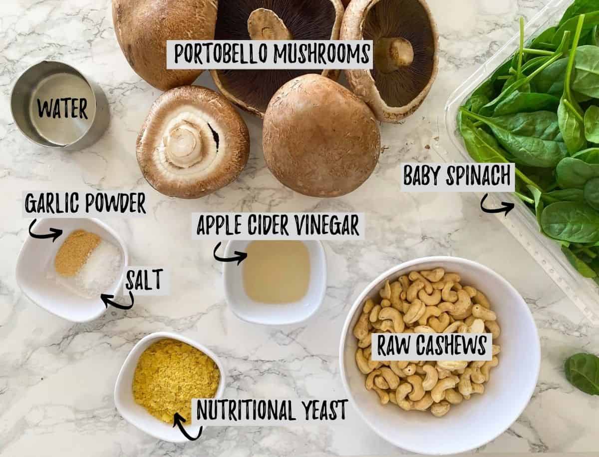 Ingredients to make vegan stuffed portobello mushrooms.