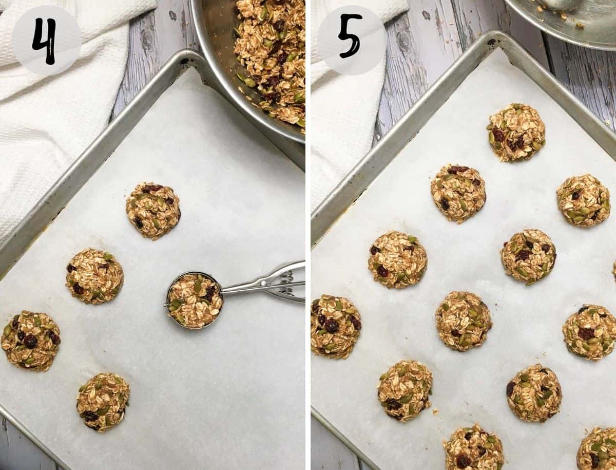 Cranberry oatmeal cookies on baking sheet before baking them.
