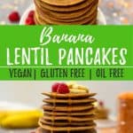 Banana Lentil Pancakes PIN image with text overlay.