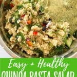 quinoa pasta salad PIN with text overlay.