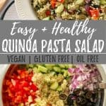quinoa pasta salad PIN with text overlay.