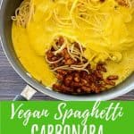 vegan carbonara pasta PIN with text overlay.