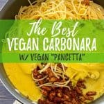 vegan carbonara pasta PIN with text overlay.