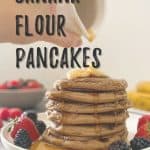 banana flour pancakes PIN with text overlay.
