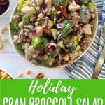 Cranberry broccoli salad PIN with text overlay.