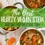 Instant Pot vegan stew PIN with text overlay.