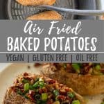 air fryer baked potato PIN with text overlay.