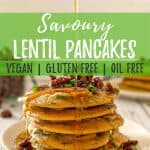 Savoury vegan pancakes pin with text overlay.