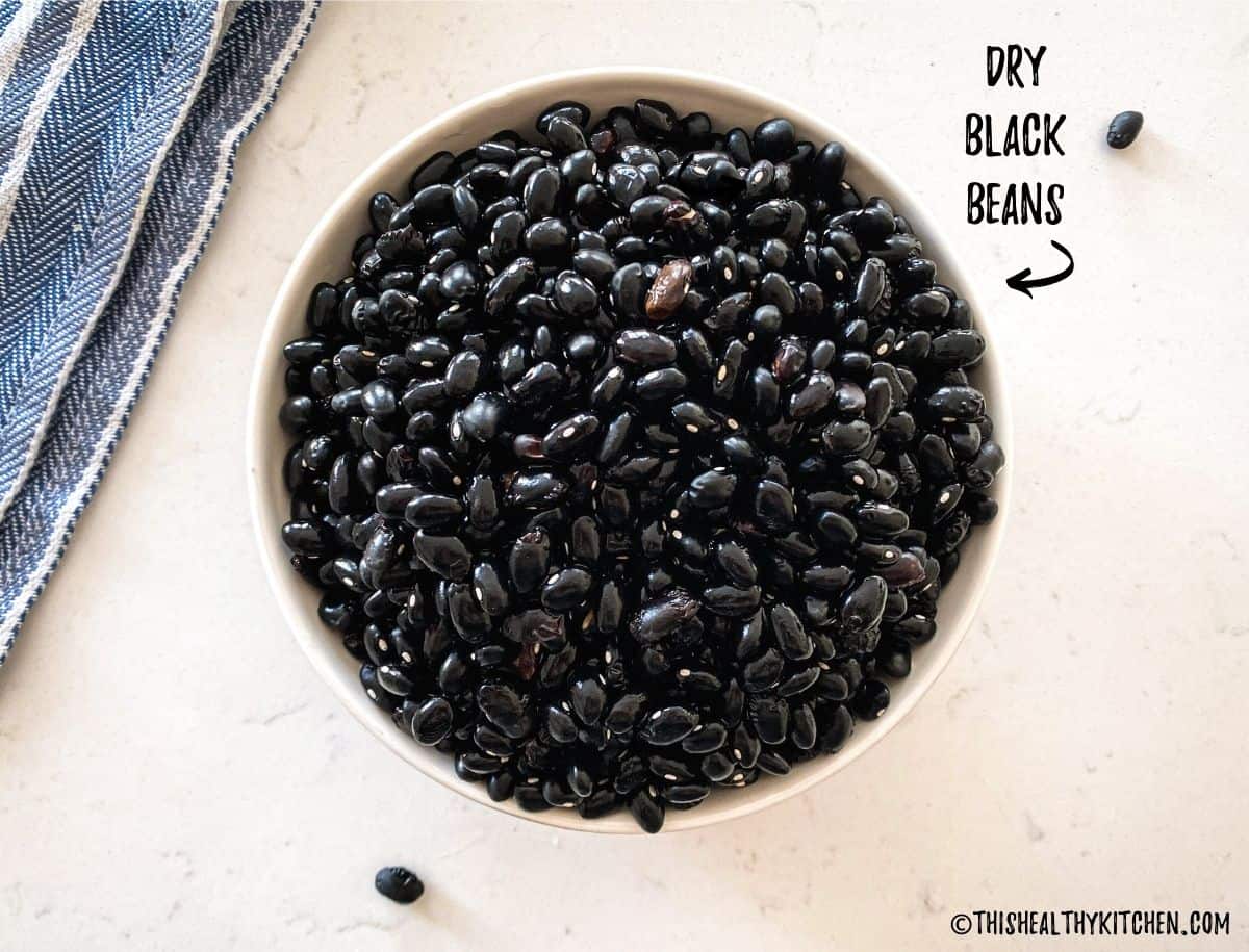 Bowl of dried black beans.