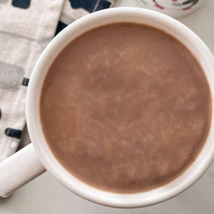 Hot chocolate in white mug.