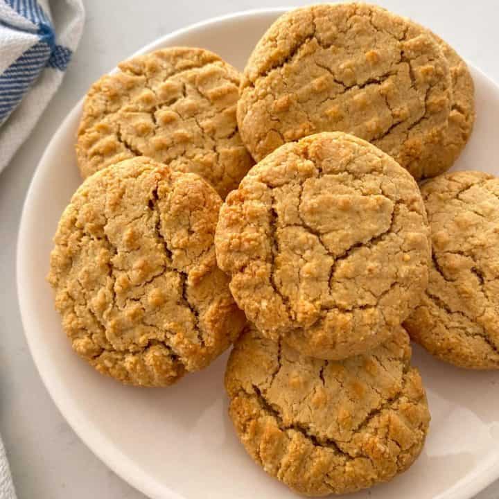 Air fried peanut butter cookies in white plate.