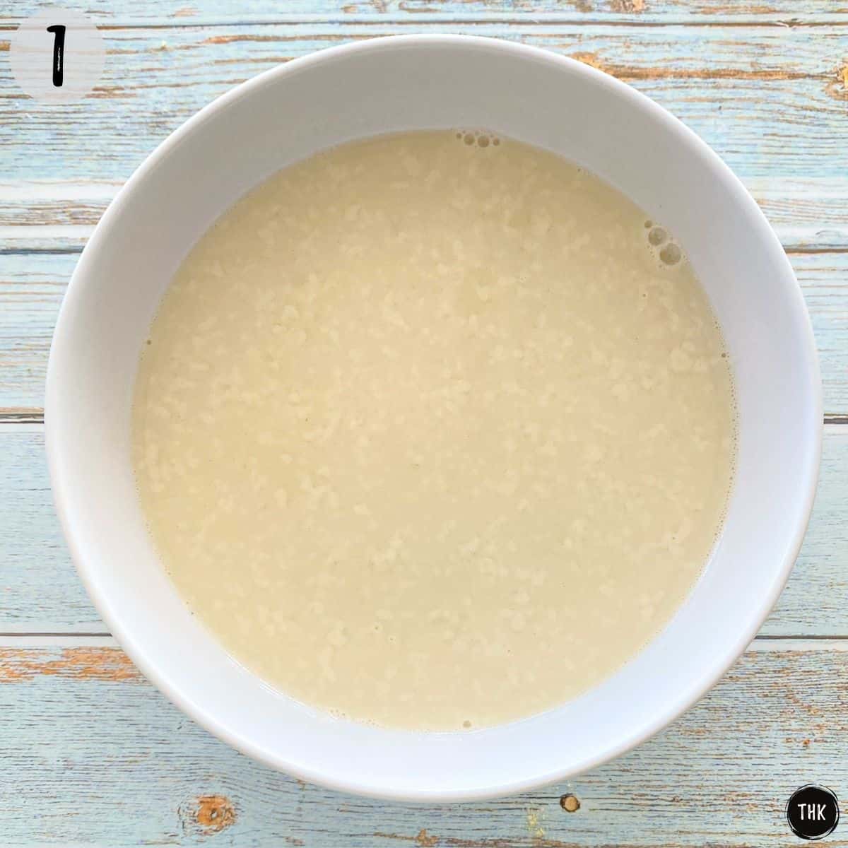 Bowl of curdled soy milk.