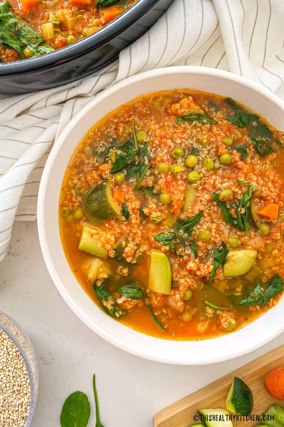 Bowl of quinoa vegetable soup.