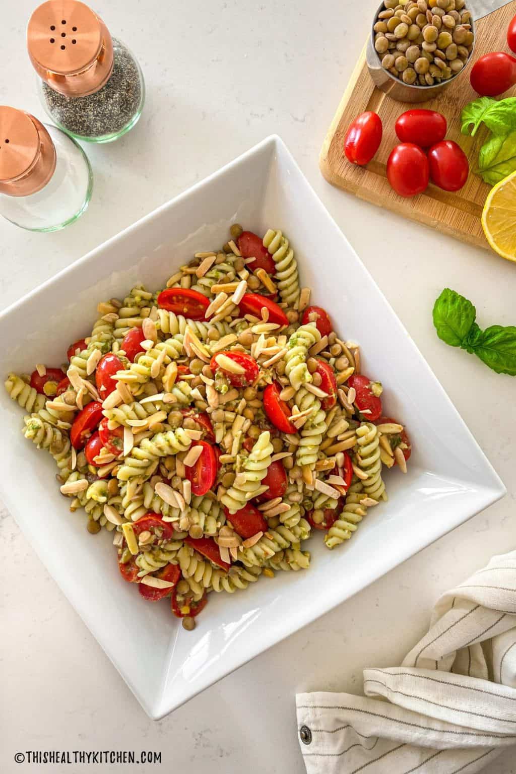 Lentil Pesto Pasta Salad This Healthy Kitchen