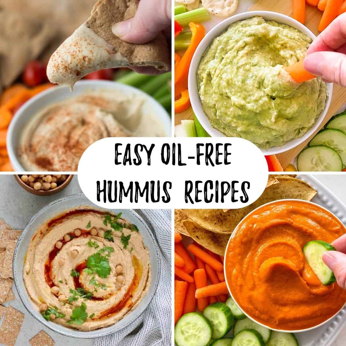 Collage of 4 hummus recipes.