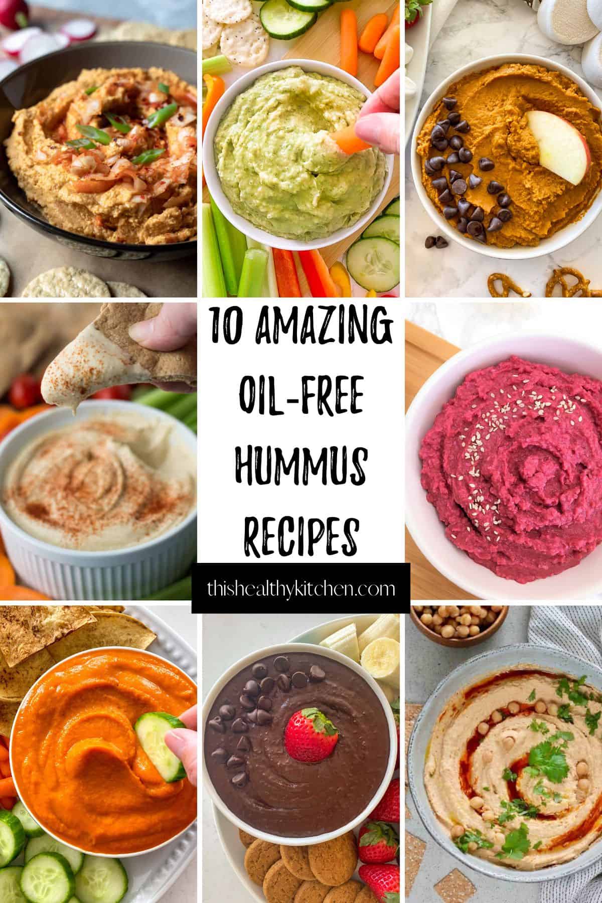 Collage of 8 hummus recipes.