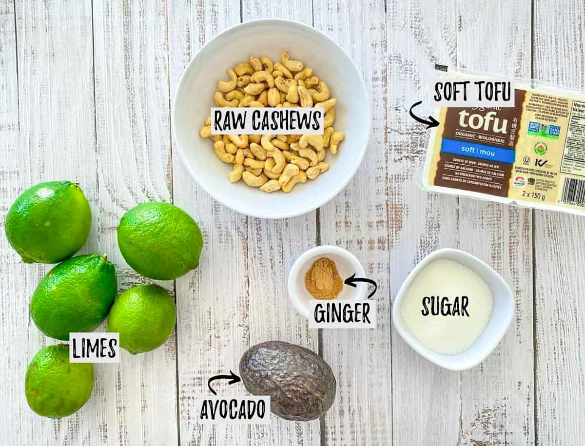 Ingredients needed to make vegan key lime pie.