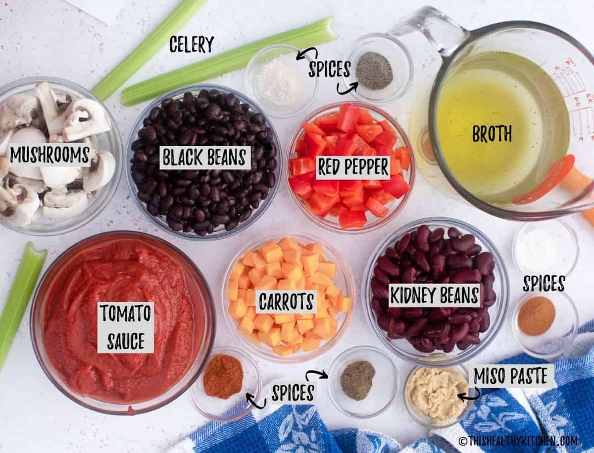 Ingredients needed to make Instant Pot bean soup.