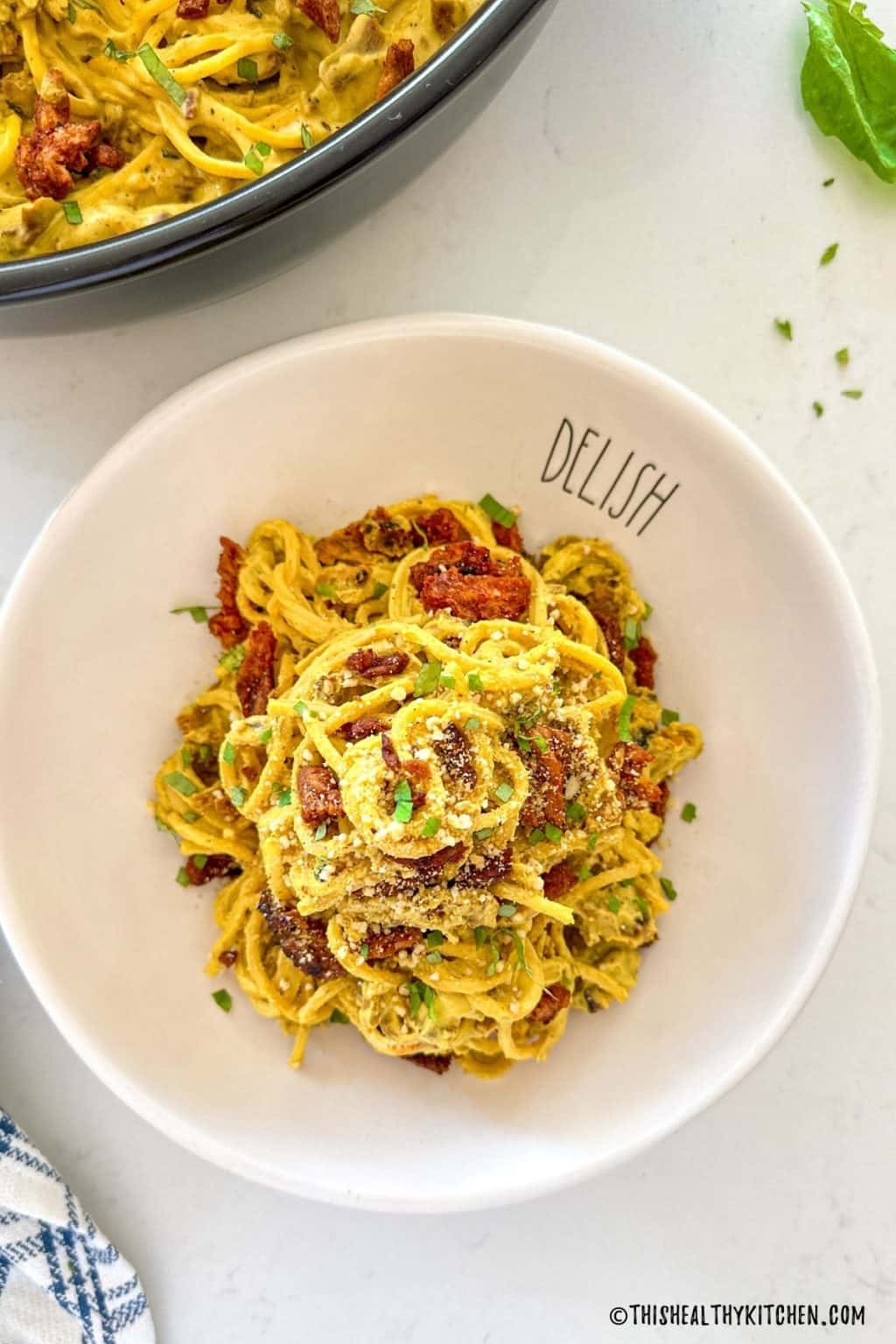 Vegan Carbonara Pasta with Soy Curl Pancetta This Healthy Kitchen