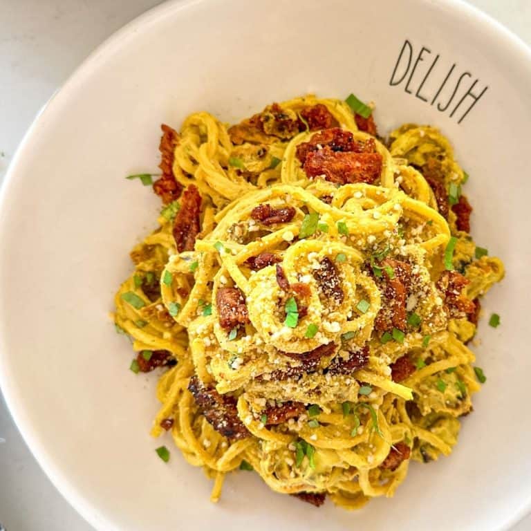 Vegan Carbonara Pasta with Soy Curl Pancetta This Healthy Kitchen