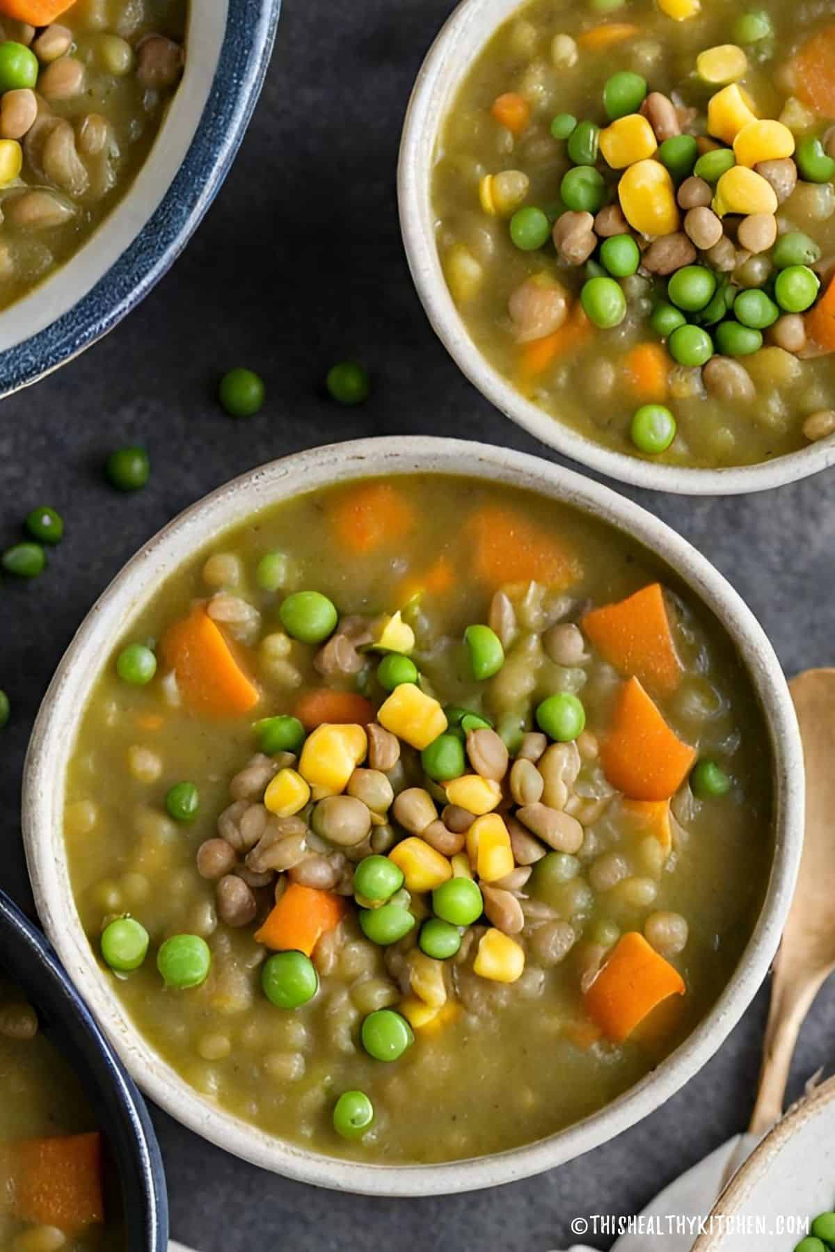 Large bowl of lentil and vegetable soup.