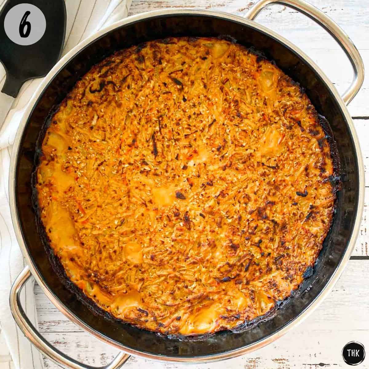 Baked hash brown casserole inside large pan.