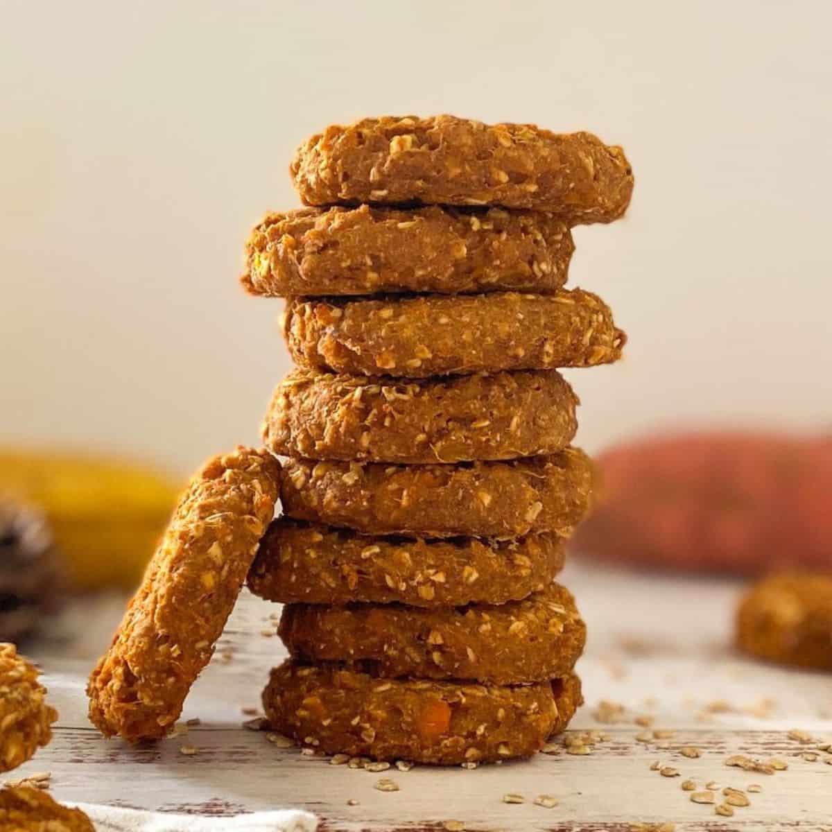 Sweet potato cookie stack with oats scattered throughout.